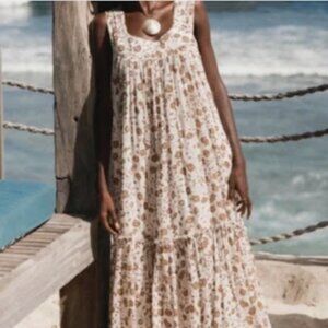 Daughters of India Floral Maxi Dress - Cream and Brown
